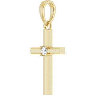 14K Yellow .03 CT Natural Diamond Cross Pendant