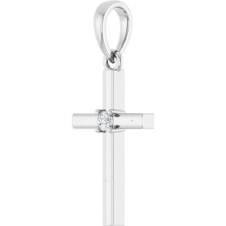 14K White .03 CT Natural Diamond Cross Pendant