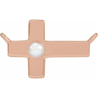 14K Rose Cultured White Seed Pearl Sideways Cross Necklace Center