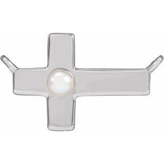 14K White Cultured White Seed Pearl Sideways Cross Necklace Center
