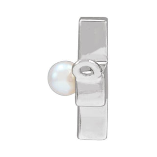 Platinum Cultured White Seed Pearl Sideways Cross Necklace Center