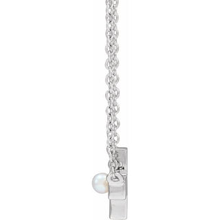 14K White Cultured White Seed Pearl Sideways Cross 16-18" Necklace