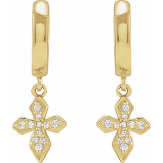 14K Yellow 1/10 CTW Natural Diamond Cross Hoop Earrings
