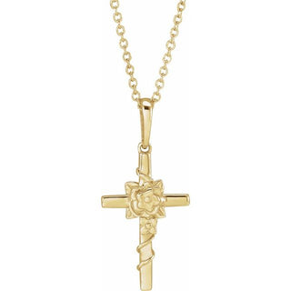 14K Yellow Floral Cross 16-18" Necklace