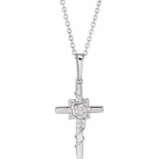 Platinum Floral Cross 16-18" Necklace