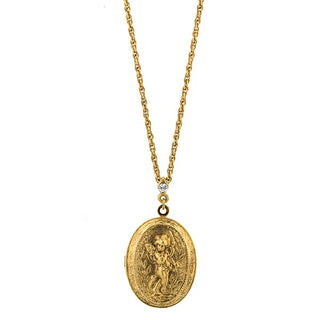 14K Gold-Dipped Oval Angel Locket Necklace - SALE