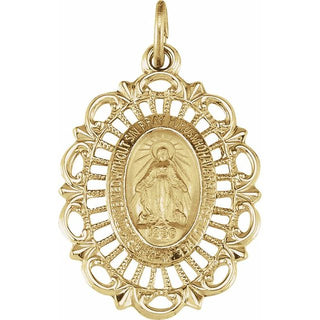 14K Yellow 22x16 mm Oval Filigree Miraculous Medal