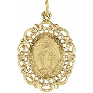 14K Yellow 25x18 mm Oval Filigree Miraculous Medal