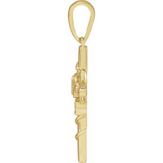 14K Yellow Floral Cross Pendant