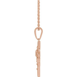 14K Rose Floral Cross 16-18" Necklace