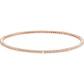 14K Rose 1/3 CTW Natural Diamond Beaded Bangle 7 3/4" Bracelet