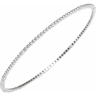 14K White 1/3 CTW Natural Diamond Beaded Bangle 7 3/4" Bracelet
