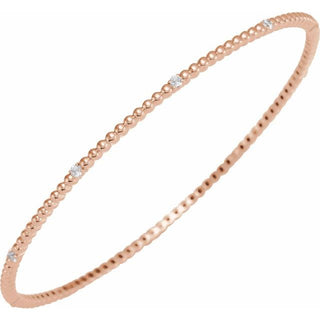 14K Rose 1/3 CTW Natural Diamond Beaded Bangle 7 3/4" Bracelet