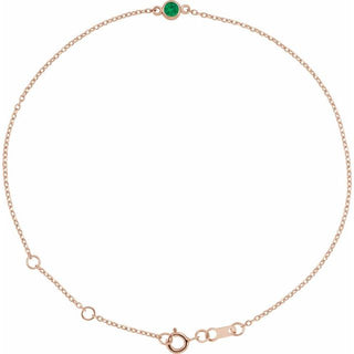 14K Rose Lab-Grown Emerald Bezel-Set Solitaire 6 1/2-7 1/2" Bracelet