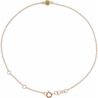 14K Rose Natural Peridot Bezel-Set Solitaire 6 1/2-7 1/2" Bracelet