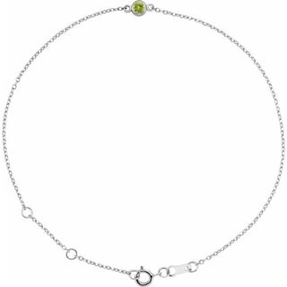14K White Natural Peridot Bezel-Set Solitaire 6 1/2-7 1/2" Bracelet