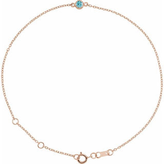 14K Rose Natural Blue Zircon Bezel-Set Solitaire 6 1/2-7 1/2" Bracelet