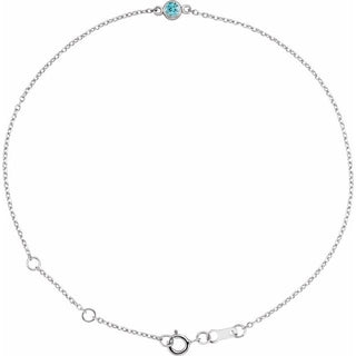 14K White Natural Blue Zircon Bezel-Set Solitaire 6 1/2-7 1/2" Bracelet