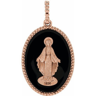 14K Rose Black Enamel Miraculous Medal Pendant