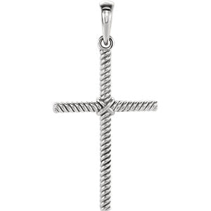 14K White 31.9x16.2 MM Rope Cross Pendant