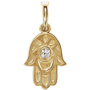 14K Gold .03 CTW Diamond Hamsa Pendant