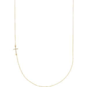 14K Gold .05 CTW Diamond Off-Center Sideways Cross 16" Necklace