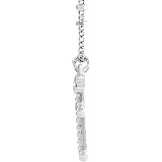14K White .06 CT Natural Diamond Beaded Cross 20" Necklace