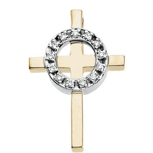 14K White & Yellow 1/8 CTW Diamond Cross Pendant