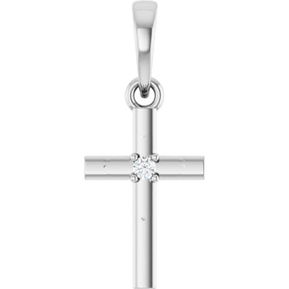 14K White .015 CT Natural Diamond Cross Pendant