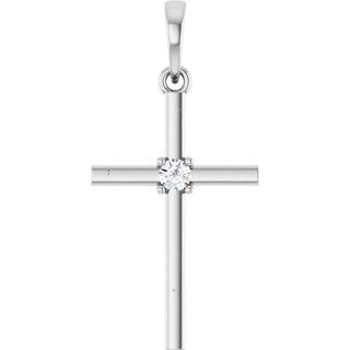 14K White .06 CT Natural Diamond Cross Pendant