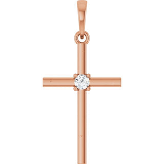 14K Rose .06 CT Natural Diamond Cross Pendant