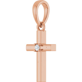 14K Rose .015 CT Natural Diamond Cross Pendant
