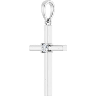 14K White .06 CT Natural Diamond Cross Pendant