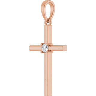 14K Rose .06 CT Natural Diamond Cross Pendant
