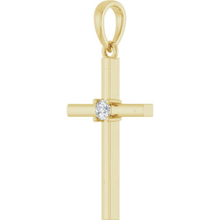 14K Yellow .06 CT Natural Diamond Cross Pendant