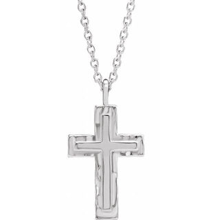 14K White Textured Cross 18" Necklace