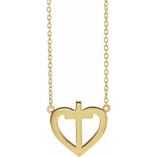 14K Yellow .0025 CT Natural Diamond Heart & Cross 18" Necklace