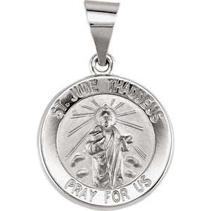 14K White 15 MM Round Hollow St. Jude Medal