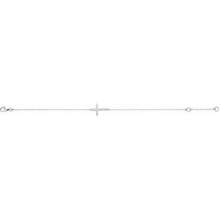 Sterling Silver Imitation Cubic Zirconia Sideways Cross 7-8" Bracelet