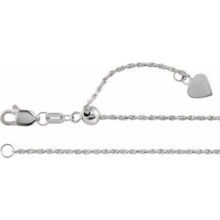 22 Inch Adjustable Rope Chain With Lobster Clasp 14K White Gold