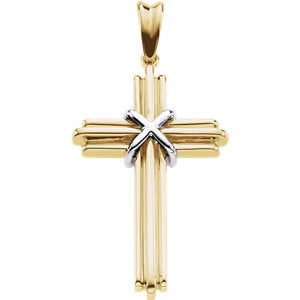 14K Gold & White 36.75x24.5 MM Cross Pendant