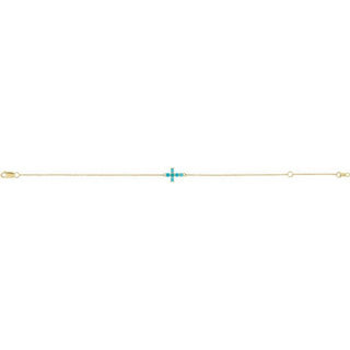 14K Yellow Natural Turquoise Sideways Cross 6 1/2-7 1/2" Bracelet