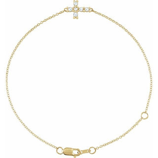14K Yellow 1/8 CTW Rose-Cut Natural Diamond Sideways Cross 6 1/2-7 1/2" Bracelet