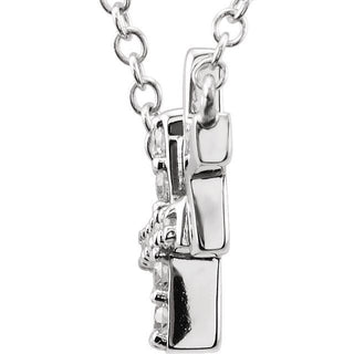 Sterling Silver Imitation Cubic Zirconia Double Sideways Cross 16-18" Necklace