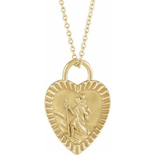 14K Yellow Saint Christopher Heart Medal 16-18" Necklace