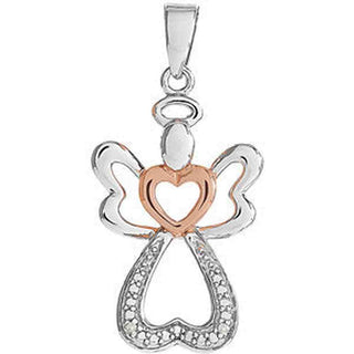 Sterling Silver &  14K Rose Gold Vermeil 28x12.6 MM Diamond Angel Pendant