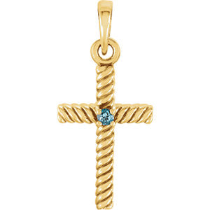 14K Gold Swiss Blue Topaz 31.95x16.3 MM Rope Design Cross Pendant