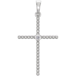 14K White .03 CTW Diamond Beaded Cross Pendant