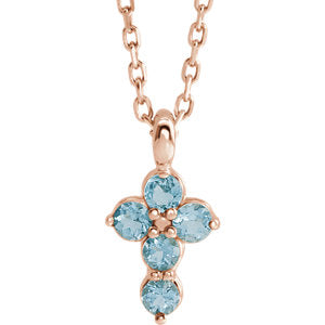 14K Rose Aquamarine Cross 16-18" Necklace