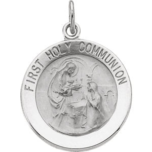 14K White 18 MM First Communion Medal